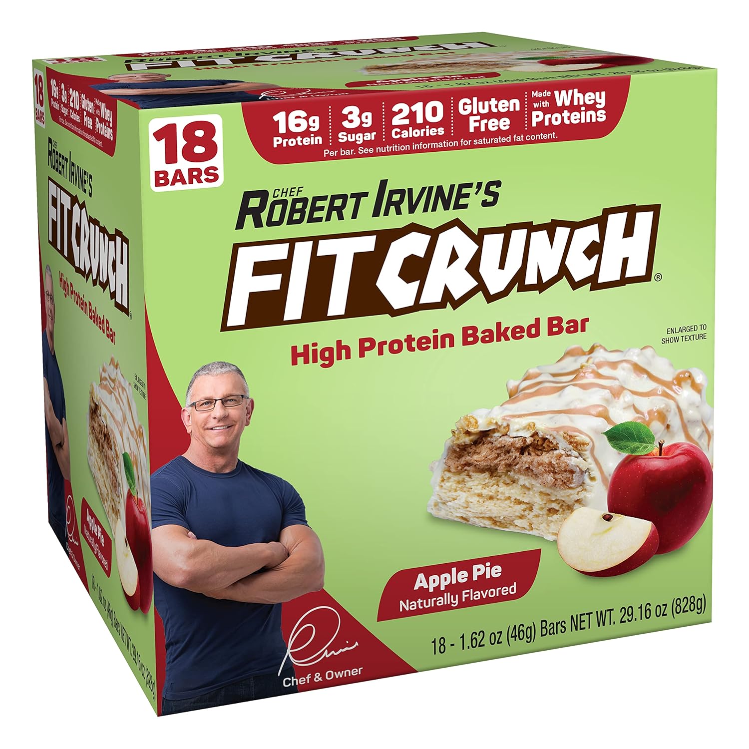 Fitcrunch Snack Size Protein Bars, Designed By Robert Irvine, World’S Only 6-Layer Baked Bar, 3G Of Sugar & Soft Cake Core (18 Bars, Apple Pie)