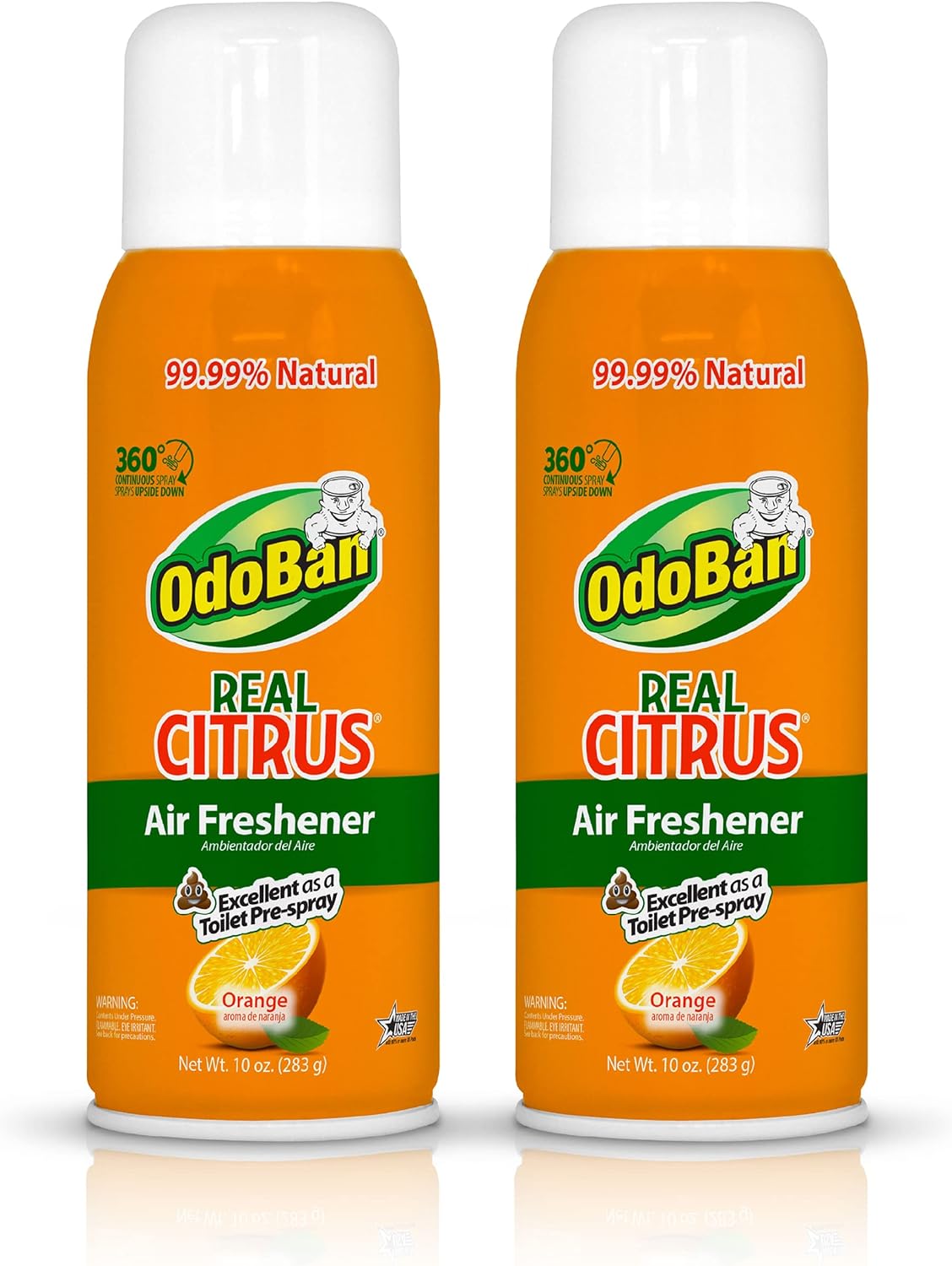 OdoBan Real Citrus Orange Air Freshener 360 Continuous Spray, 10 Oz, 2-Pack