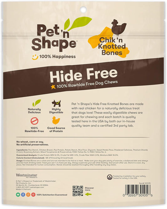 Pet 'N Shape Hide Free Chik 'N Knot Bones, 20 Count 9.5 Oz - Rawhide Free Dog Treats - No Hide Alternative Chew Treat For All Life Stages