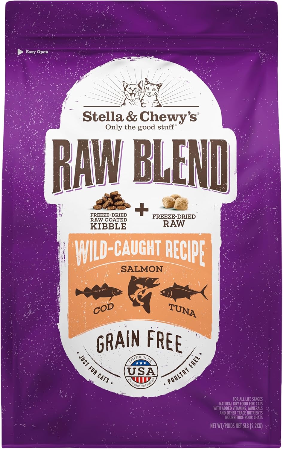 Stella & Chewy'S Raw Blend Premium Kibble Cat Food – Grain Free, Protein Rich Meals – Wild-Caught Fish Recipe – 5 Lb. Bag