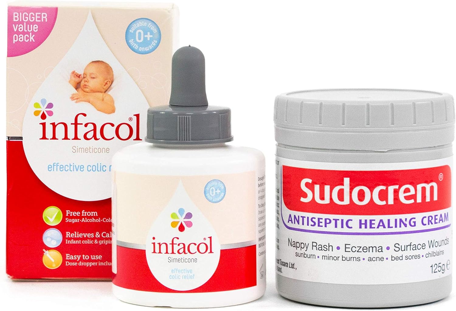 Infacol & Sudocrem New Born Bundle | Includes Infacol Colic Drops 85Ml + Sudocrem Antiseptic Healing Cream 125G | Colic Relief For Babies And Nappy Rash Cream