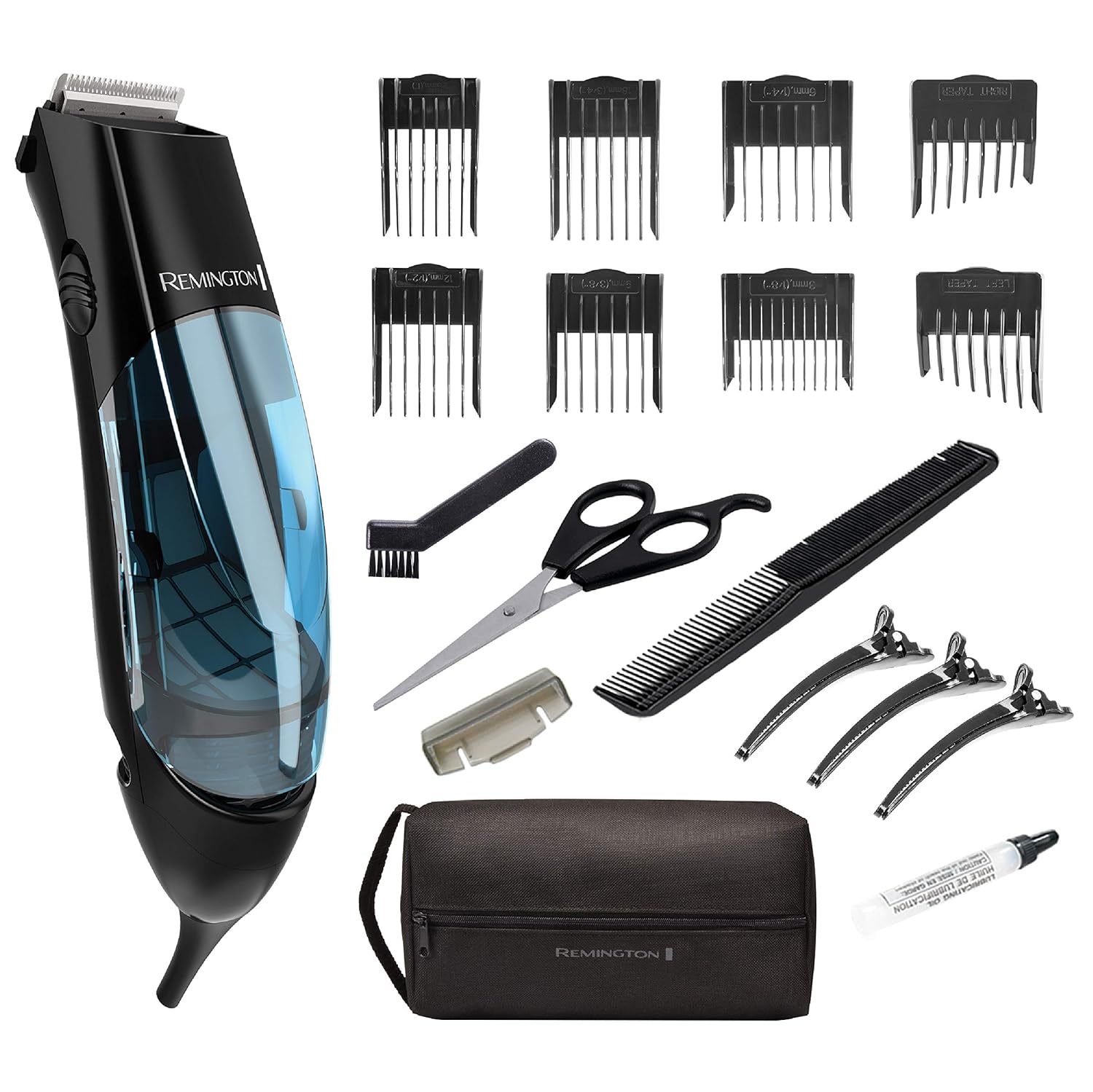 Remington Vacuum Haircut Kit, Vacuum Beard Trimmer, Hair Clippers For Men With Removable Hair Chamber And Dual Motor Power (18 Pieces)