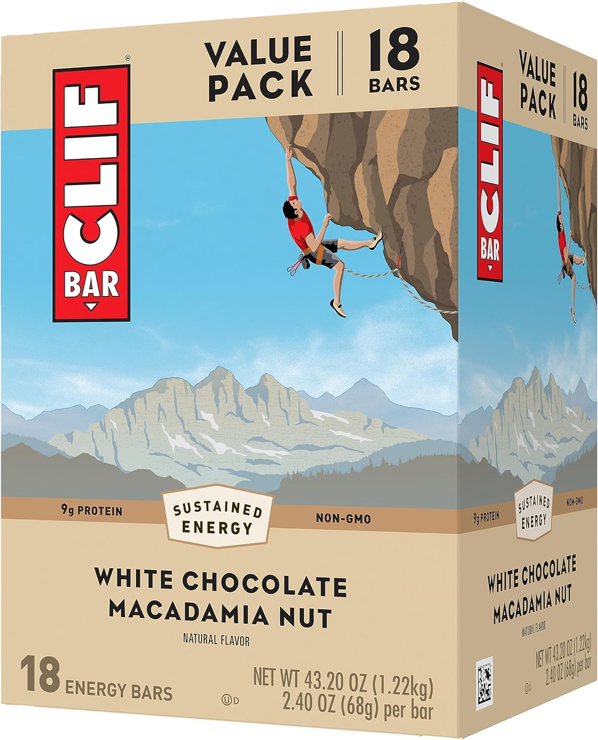 Clif Bar - White Chocolate Macadamia Nut Flavor - Made With Organic Oats - 9G Protein - Non-Gmo - Plant Based - Energy Bars - 2.4 Oz. (18 Pack)