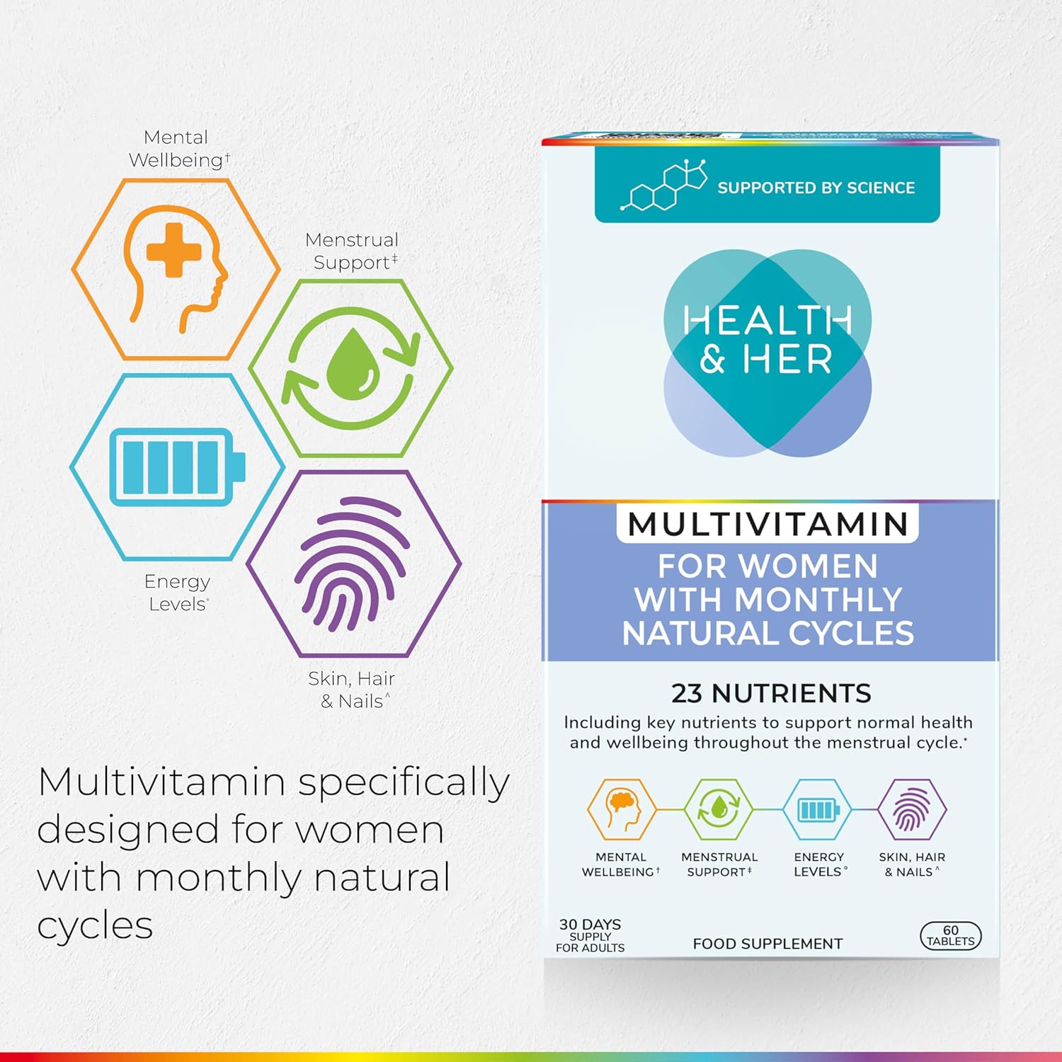 Health & Her Multivitamin for Women with Monthly Natural Cycles - Supplements for Women - Nutrition and Wellbeing Support for Menstrual Cycle - 3 Month Supply, 180 Tablets - Vegan & Gluten Free : Amazon.co.uk: Health & Personal Care