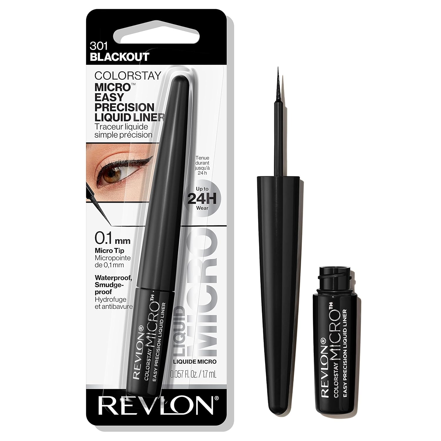 Revlon Colorstay Micro Easy Precision Liquid Eyeliner, Waterproof, Smudgeproof, Longwearing With Micro Felt Tip, 301 Blackout, 0.057 Fl. Oz