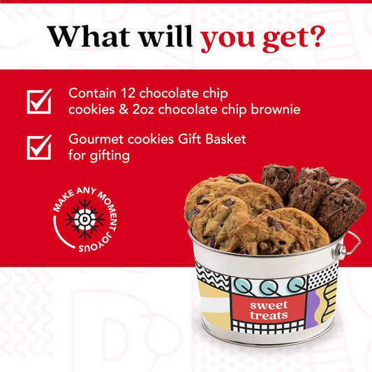 David’S Cookies Sweet Treats Gourmet Cookies Bucket Sampler With Chocolate Chip Brownies And Chocolate Chunk Cookies – Comes In A Reusable Tin Bucket - Ideal Gift To Family And Friends 1.3 Lbs