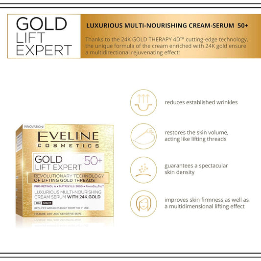 Eveline Cosmetics Gold 24Karat Gold Lift Expert Strong Anti-Wrinkle Firming Cream Day & Night 50 + 50Ml