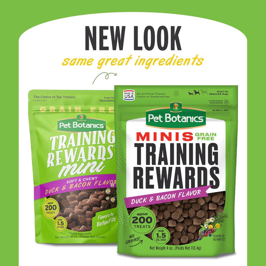 Pet Botanics 4 Oz. Pouch Training Reward Mini Soft & Chewy, Duck And Bacon Flavor, With 200 Treats Per Bag, The Choice Of Top Trainers