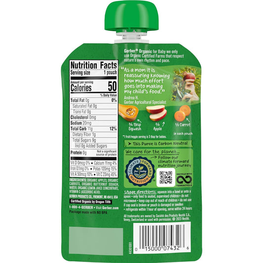 Gerber Organic 2nd Foods Pouches, Apples, Carrots, Squash, 3.5 Ounce (Pack of 12)