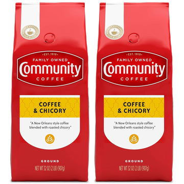 Community Coffee Coffee & Chicory Ground Coffee, Medium Roast, 32 Ounce (Pack of 2)