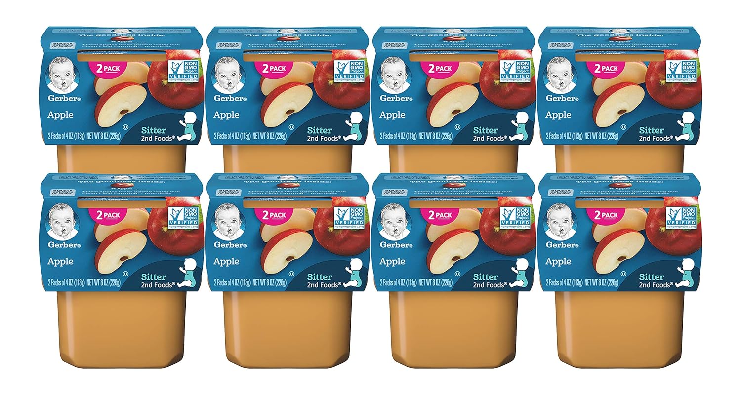 Gerber 2nd Food Baby Food Apple Puree, Natural & Non-GMO, 4 Ounce Tubs, 2-Pack (Pack of 8)