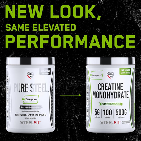 Steelfit Creapure Creatine Monohydrate Powder, Unflavored - German Micronized Creatine Powder For Men & Women - Gym Workout Nutritional Supplements For Muscle Gain, Brain Health & Strength Building