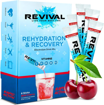 Revival Rapid Rehydration Electrolytes Powder - High Strength Vitamin C, B1, B3, B5, B12 Supplement Sachet Drink, Effervescent Electrolyte Hydration Tablets - 6 Pack Summer Fruits