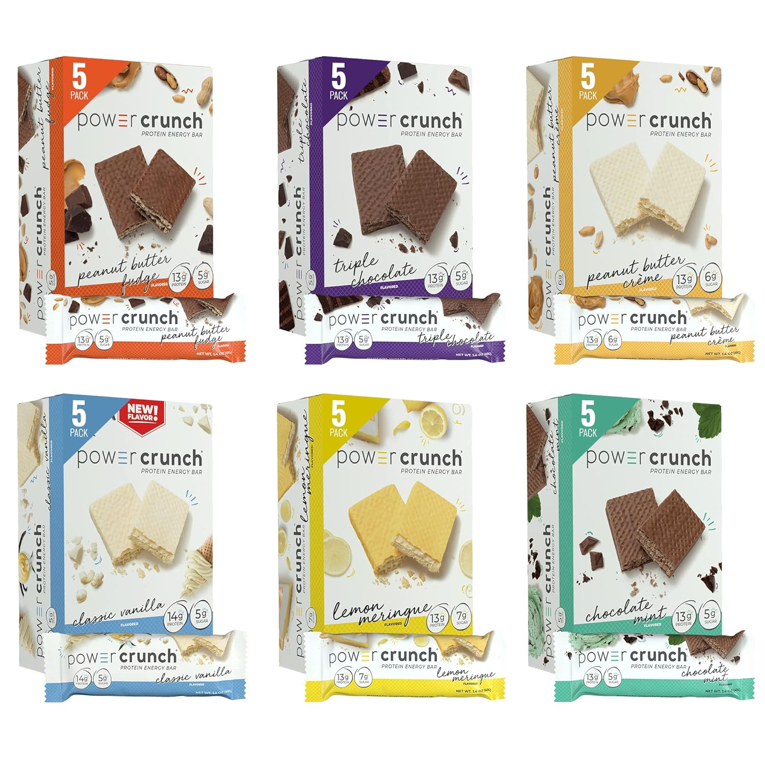 Power Crunch Protein Wafer Bars, Variety Pack, In 6 Flavors 1.4 Ounce Bars (30 Count). High Protein Snacks With Delicious Taste