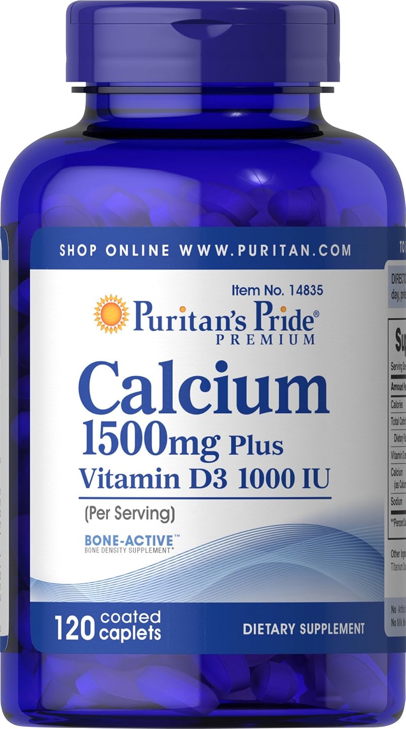 Puritan'S Pride Calcium 1500 Mg With Vitamin D 1000 Iu-120 Coated Caplets, 120 Count (Pack Of 1) (14835)