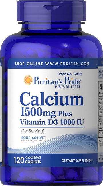 Puritan'S Pride Calcium 1500 Mg With Vitamin D 1000 Iu-120 Coated Caplets, 120 Count (Pack Of 1) (14835)