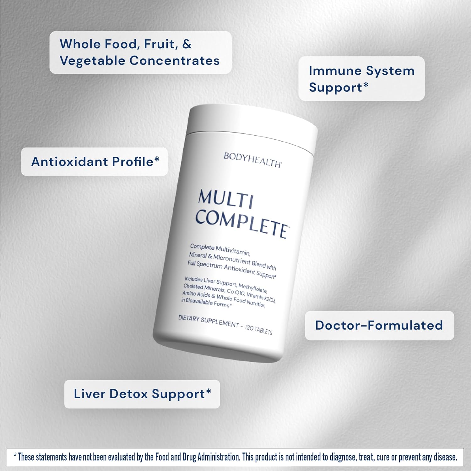 Bodyhealth Multi Complete (120 Ct) Daily Multivitamin For Men And Women With Whole Foods, Minerals, Antioxidants, Organic Green Food Concentrates, And Liver Detox Extracts, Vegan And Non Gmo : Health & Household
