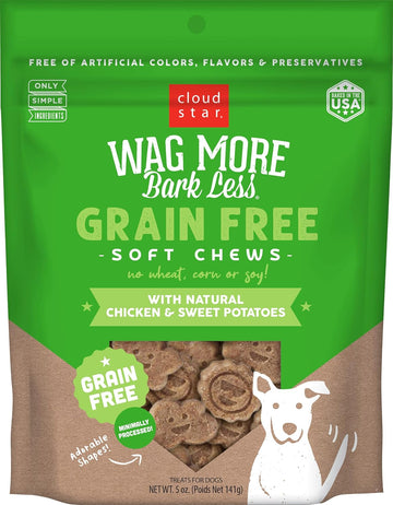 Cloud Star Wag More Bark Less Soft Chews Grain Free Dog Treats, Chicken & Sweet Potato, 5 Oz. Pouch