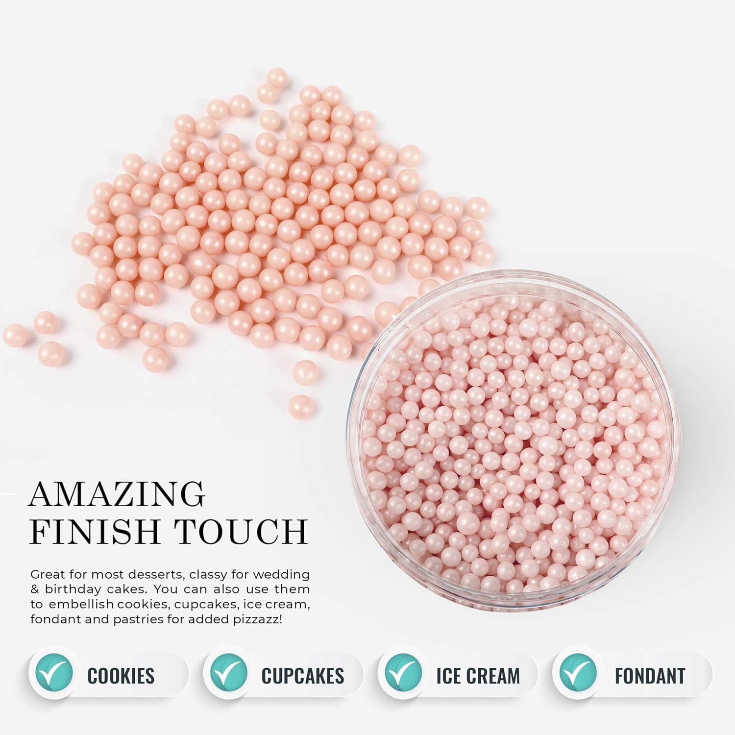 O'Creme Pink-Ivory Edible Sugar Pearls Cake Decorating Supplies For Bakers: Cookie, Cupcake & Icing Toppings, Beads Sprinkles For Baking, Certified, Candy Sugar Ball Accents (12Mm, 8 Oz) : Grocery & Gourmet Food