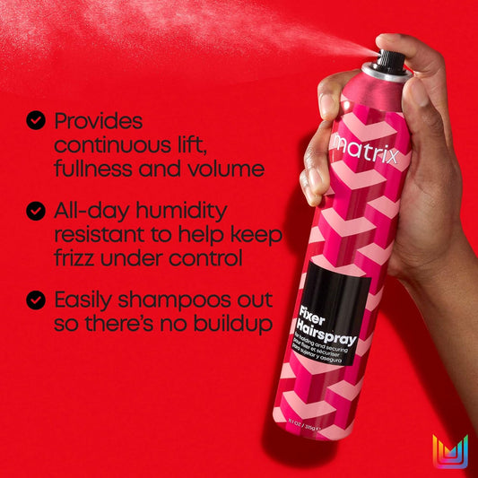 Matrix Styling Fixer Hairspray | Adds Flake-Free Lift, Fullness & Volume | Controls Frizz | Dry Finish | Flexible Hold | For All Hair Types | Vegan | 11.1 Oz