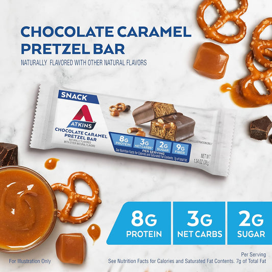 Atkins Snack Bar, Chocolate Caramel Pretzel, Keto Friendly, 5 Count (Pack Of 6)