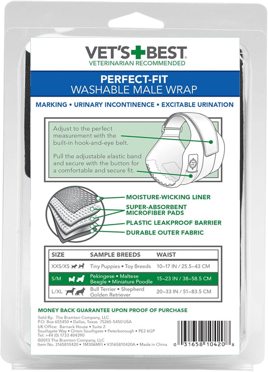 Vet's Washable Male Dog Diapers | Absorbent Male Wraps with Leak Protection | Excitable Urination, Incontinence, or Male Marking |1 x Diaper per Pack?3165810420