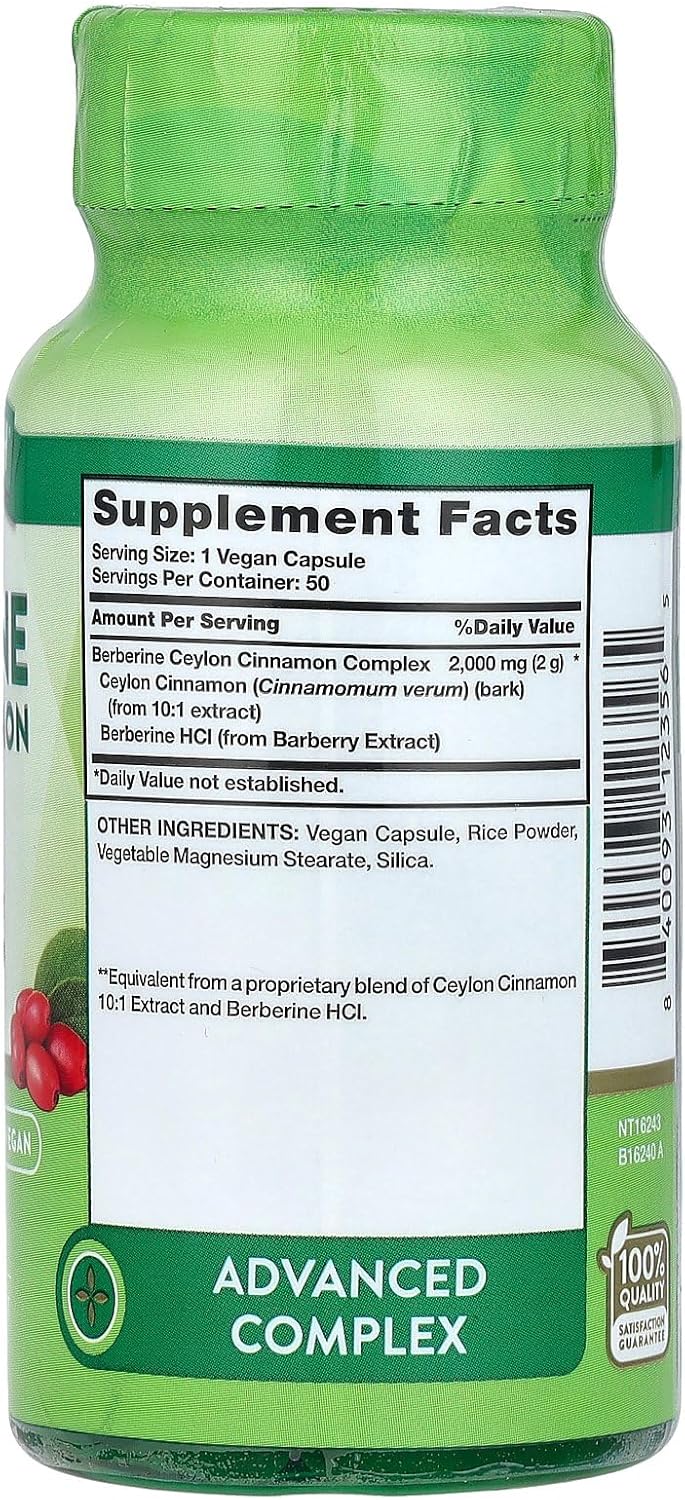 Berberine with Ceylon Cinnamon Complex | 2,000mg | 50 Vegan Capsules | Vegan, Non-GMO, and Gluten Free Supplement | by Nature's Truth : Health & Household