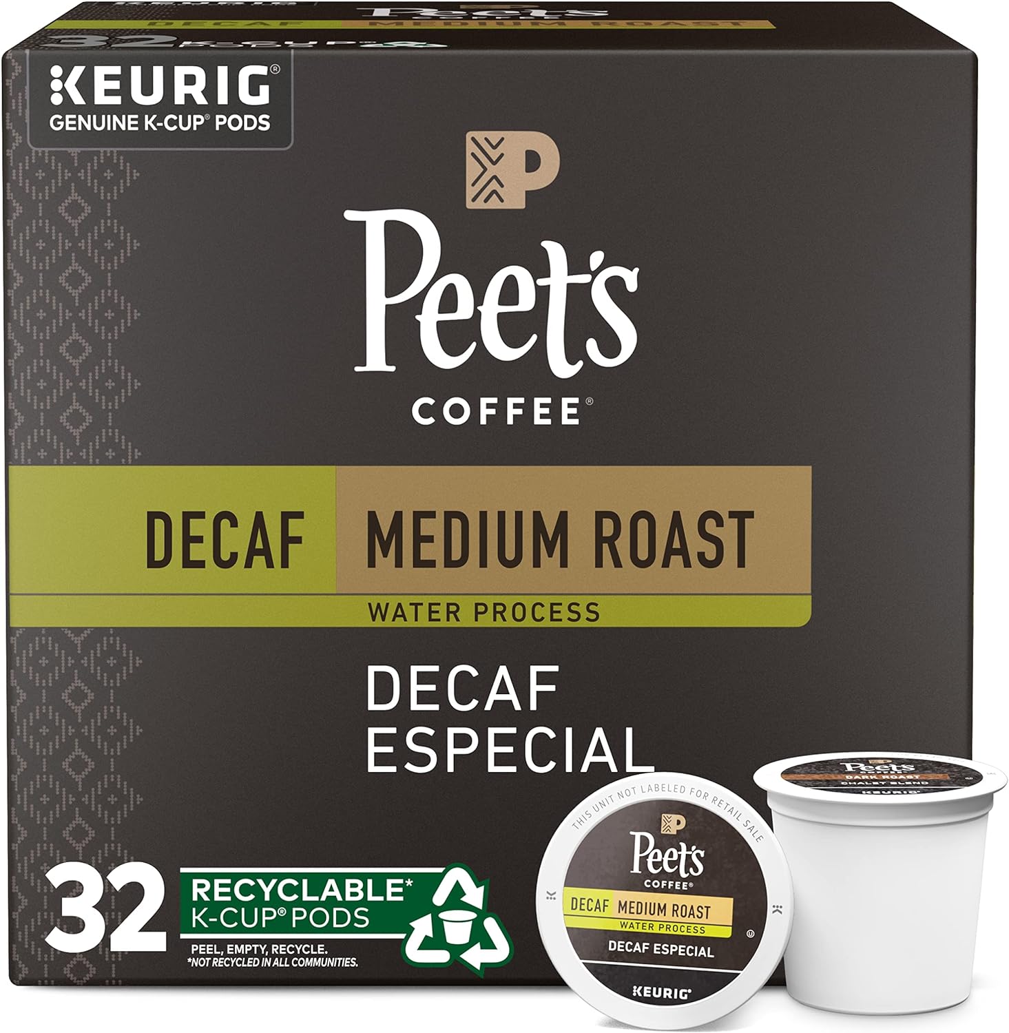 Peet's Coffee, Medium Roast Decaffeinated Coffee K-Cup Pods for Keurig Brewers - Decaf Especial 32 Count (1 Box of 32 K-Cup Pods)