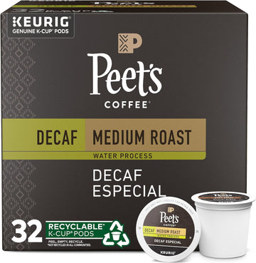 Peet's Coffee, Medium Roast Decaffeinated Coffee K-Cup Pods for Keurig Brewers - Decaf Especial 32 Count (1 Box of 32 K-Cup Pods)