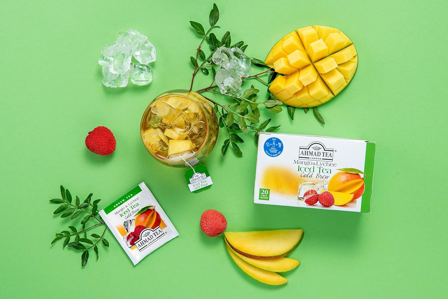 Ahmad Tea Green Tea, Cold Brew Mango And Lychee Teabags, Iced Tea, 20 Ct (Pack Of 6) - Caffeinated And Sugar-Free