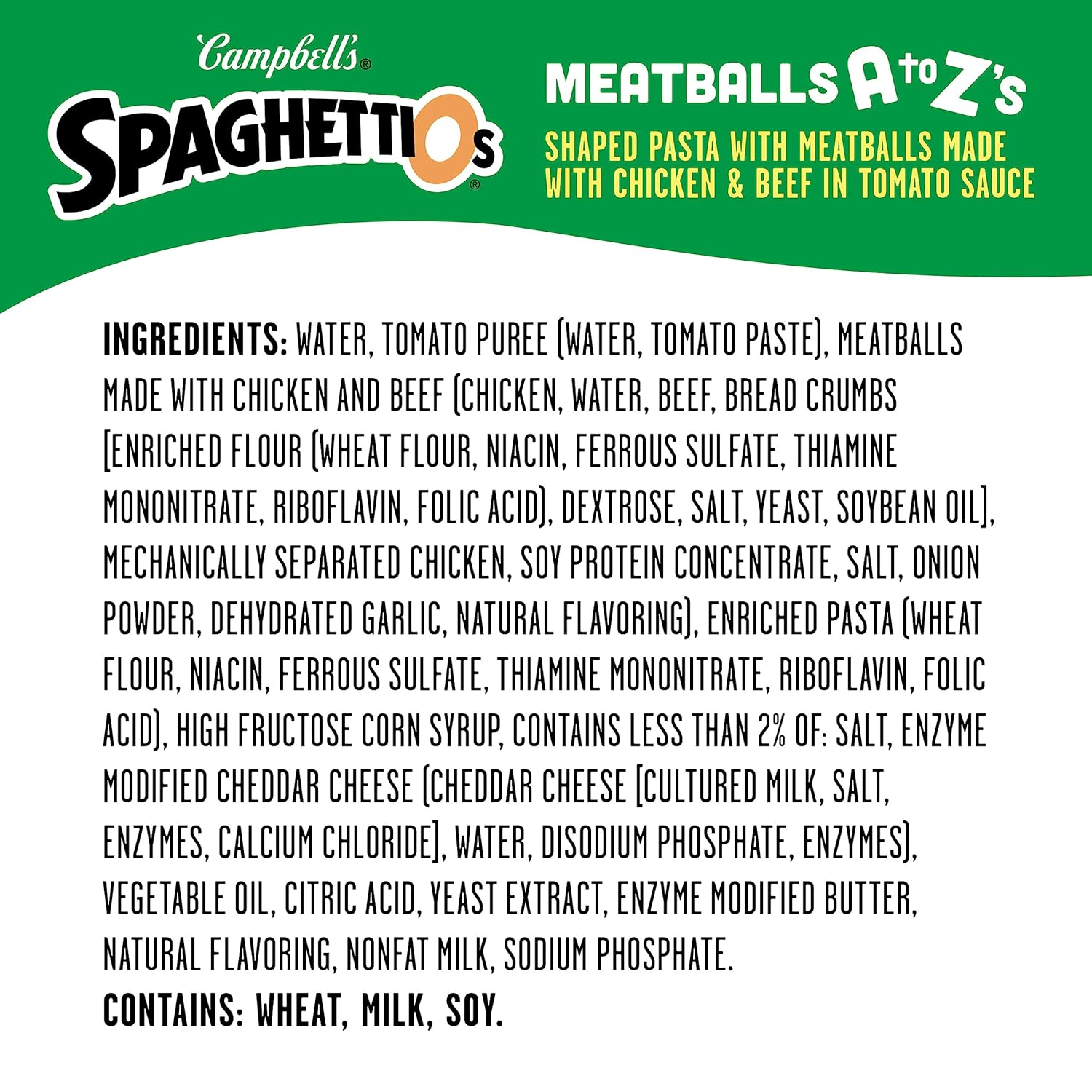 SpaghettiOs A to Z's Canned Pasta with Meatballs, 15.6 oz Can : Grocery & Gourmet Food