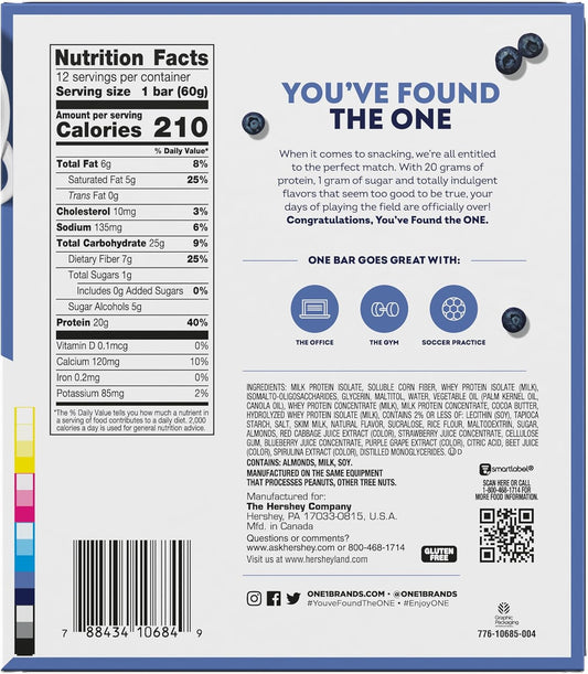 One Protein Bars, New Recipe Blueberry Cobbler, Gluten Free Protein Bars With 20G Protein And 1G Sugar, Pantry Staples, 2.12 Oz (12 Count)