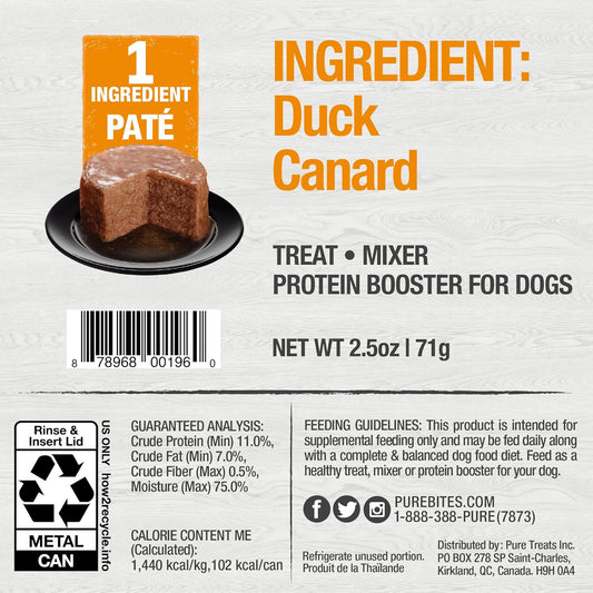 Purebites Duck Pates For Dogs, Only 1 Ingredient, Case Of 12