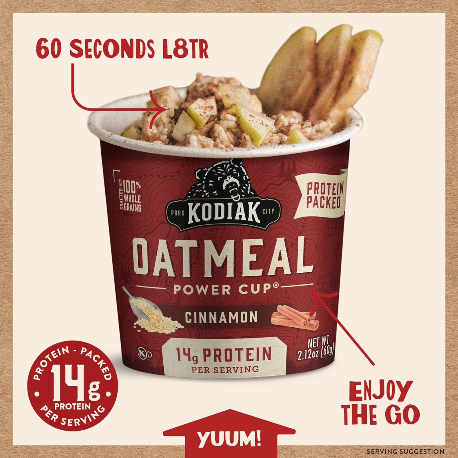 Kodiak Cakes Instant Protein Cinnamon Oatmeal in a Cup, 2.12 Ounce (Pack of 12)