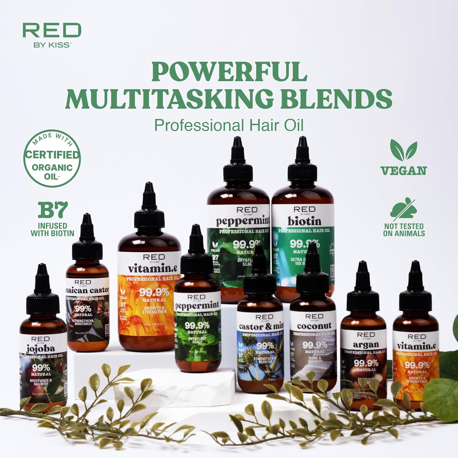 Red By Kiss Professional 99% Natural Hair Oil, Organic Vegan Oil Blend For Sooth & Revitalize Hair, Dry & Itchy Scalp Relief, Biotin Infused, Add Shine & Smooth Hair (Eucalyptus, 2.5 Fl Oz) : Beauty & Personal Care
