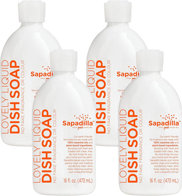 Sapadilla Liquid Dish Soap - Grapefruit + Bergamot - Made with 100% Pure Essential Oil Blends, Tough on Grease, Aromatic & Fragrant Dishwashing Liquid, Plant Based, Biodegradable, 16 Ounce (Pack of 4)