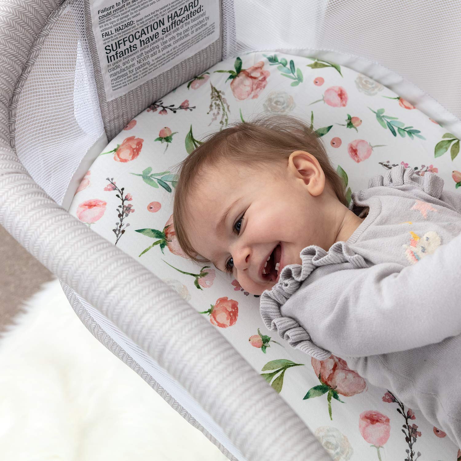 Pobibaby - 2 Pack Premium Bassinet Sheets For Standard Bassinets - Ultra-Soft Premium Knit, Stylish Floral Pattern, Safe And Snug For Baby (Allure)
