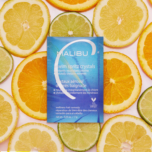 Malibu C Swim Spritz Crystals (1 Packet) - Contains Vitamin C To Eliminate Chlorine From Skin & Hair Post Swim - Non-Irritating Chlorine Neutralizer For Hair + Skin