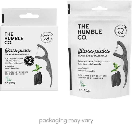 The Humble Co. Plant Based Floss Picks | Fresh Mint | Eco-Friendly, Vegan For Your Everyday Oral Care - Dentist Approved - Removes Plaque And Gives A Fresh Feel (2 X 50P)