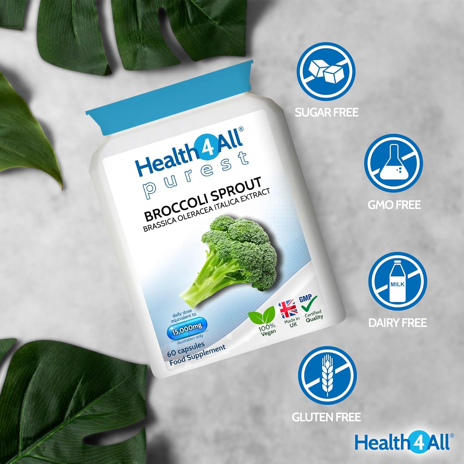 Health4All Broccoli Sprout Extract 15,000mg - 7500mcg Activated Sulphoraphane - 60 Vegan Broccoli Extract Capsules - High Strength Sulforaphane Supplement : Amazon.co.uk: Health & Personal Care