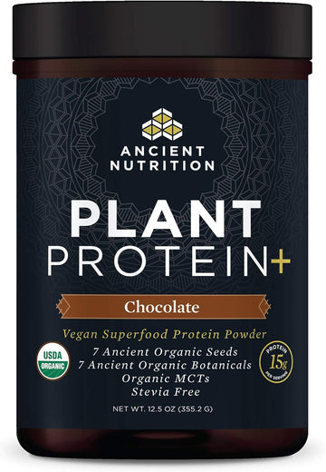 Ancient Nutrition Plant Based Protein Powder, Plant Protein+, Chocolate, Organic Vegan Superfoods Supplement, 15G Protein Per Serving, Gluten Free, Paleo Friendly 12 Serving