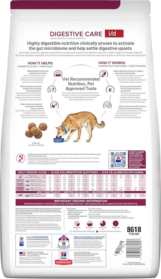 Hill'S Prescription Diet I/D Digestive Care Chicken Flavor Dry Dog Food, Veterinary Diet, 27.5 Lb. Bag