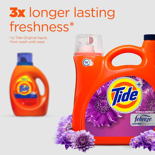 Tide Plus Febreze Freshness He Turbo Clean Liquid Laundry Detergent, He Compatible, Spring & Renewal Scent, 106 Loads, 149 Fl Oz