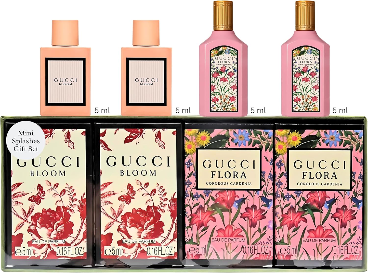 Gucci Perfumes For Women - 4 Pcs. Women'S Fragrances Gift Set For Women - 2X Gucci Bloom Perfume For Women 0.16Oz And 2X Gucci Flora Perfume For Women 0.16Oz