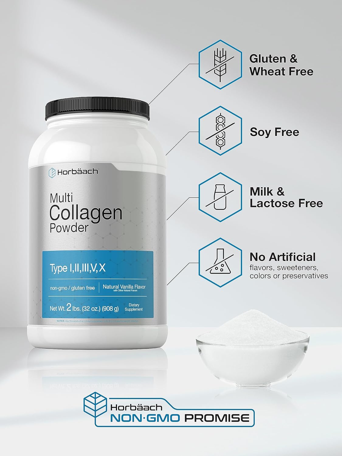 Horbäach Multi Collagen Powder 32oz | Vanilla Flavored | Hydrolyzed Collagen Peptides, Protein Supplement | Non-GMO, Gluten Free by Horbaach