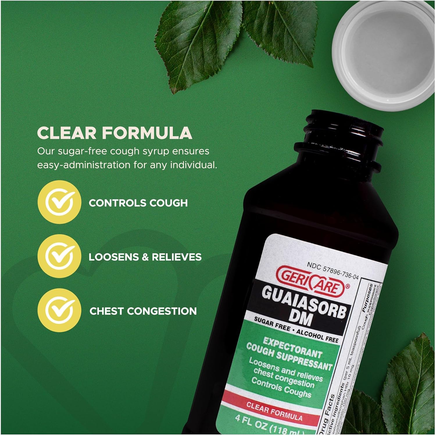 Geri-Tussin Dm Liquid Cold Cough Syrup By Gericare| 2-In-1 Maximum Strength Cough Suppressant Dextromethorphan & Expectorant Guaifenesin| Non-Drowsy Cough Relief Syrup & Chest Decongestant| 4 Fl Oz : Health & Household