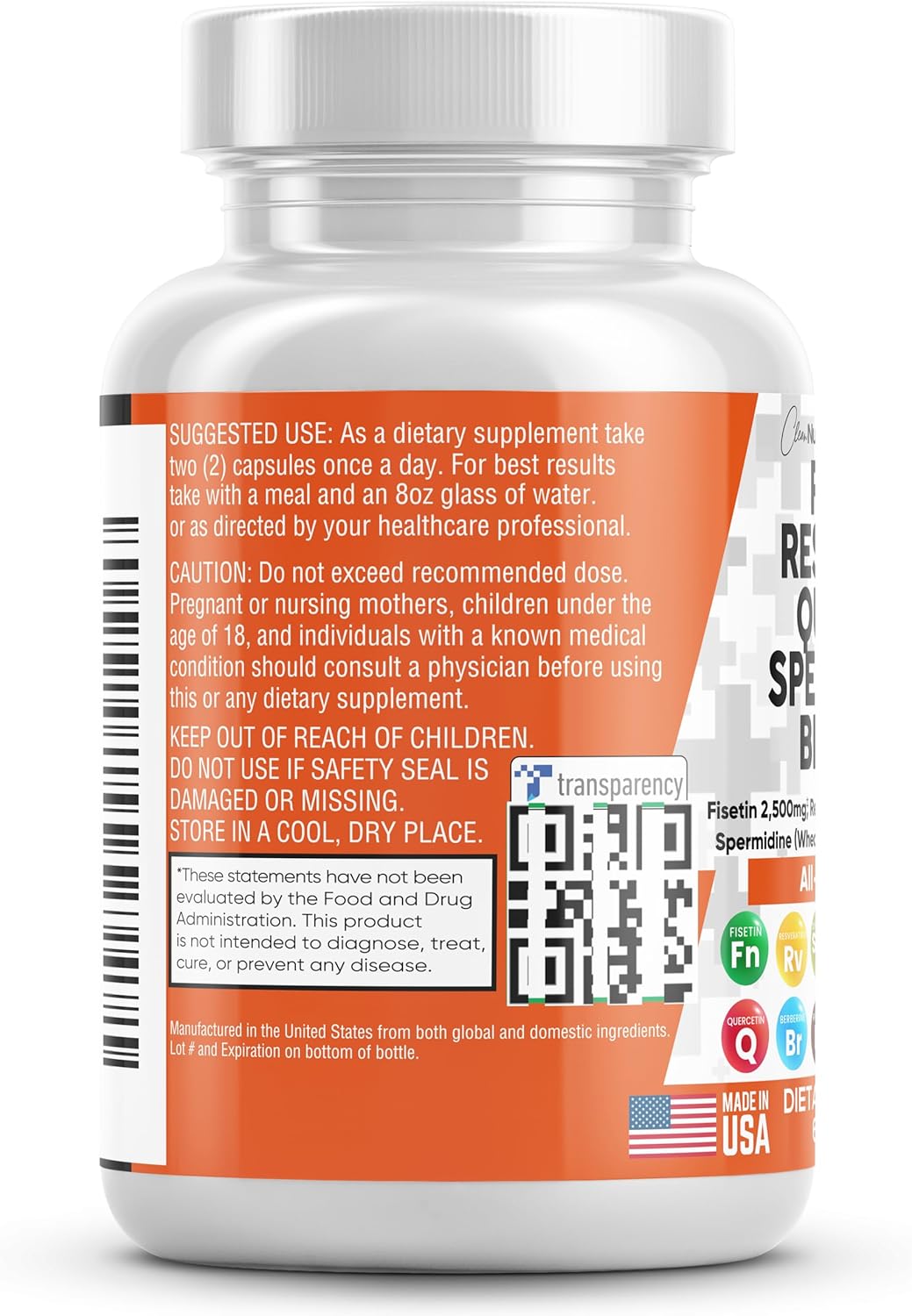 Clean Nutraceuticals Fisetin 2500mg Quercetin 1000mg Resveratrol 1000mg with Spermidine Wheat Germ Extract 1000mg - Health Supplement for Adults Longevity with Berberine, Collagen, Rhodiola, Apigenin : Health & Household