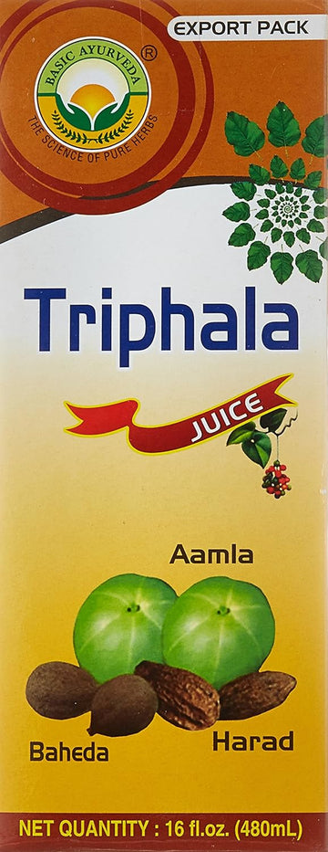 Basic Ayurveda Triphala Juice | Amla | Bibhitaki | & Haritaki Juice | 16.23 Fl Oz (480 Ml) | Organic Juice For Good Health | Digestion | & Hair Loss Problem