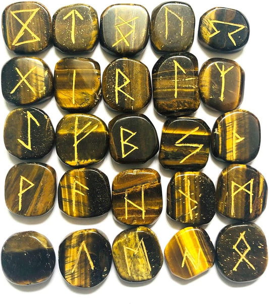 Crystalmiracle Lot Of 25 Tigers Eye Carved Tumbled Stones Rune Set Crystal Healing Reiki Feng Shui Home Office Gift Wellness Peace Meditation : Health & Household