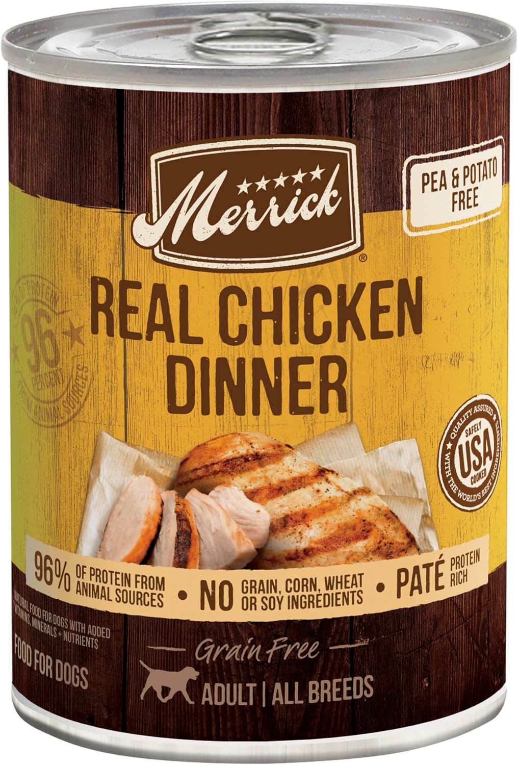 Merrick Grain Free Premium And Natural Canned Dog Food, Soft And Healthy Wet Recipe, Real Chicken Dinner - (Pack Of 12) 12.7 Oz. Cans